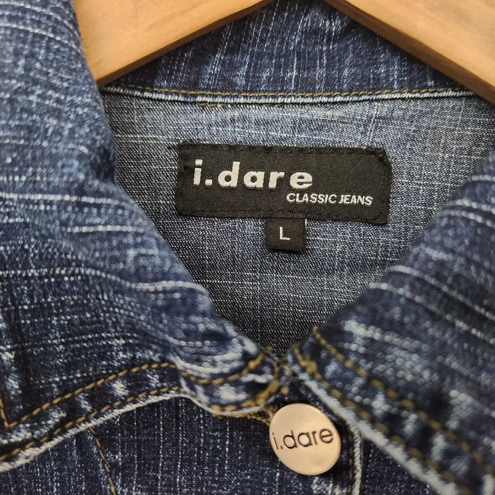I.DARE Women's Blue Denim Jean Short Jacket Classic Jeans Size L - Picture 4 of 9